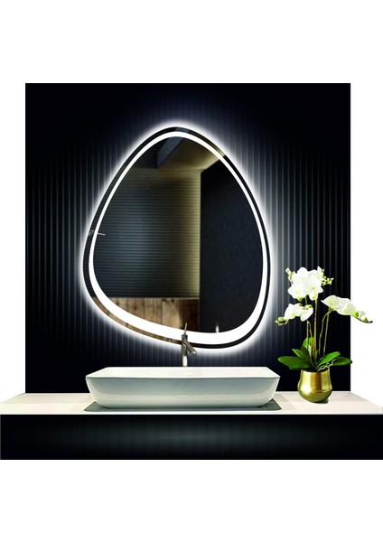 80 cm Çapında Dokunmatik Ledli Asimetrik Banyo Aynası Dekoratif Makyaj Aynası Ledli Dikey Ayna modelleri
