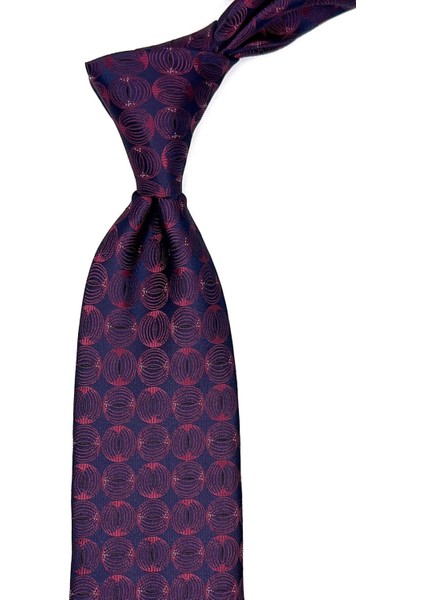 Lacivert - Bordo Motif Desen Mendilli Klasik Kravat KK11603