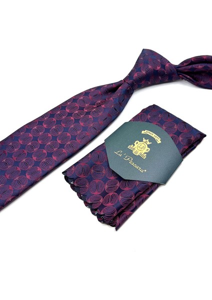 Lacivert - Bordo Motif Desen Mendilli Klasik Kravat KK11603 fiyatları