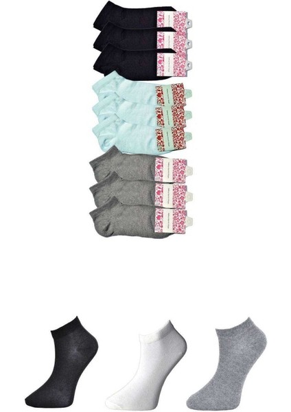 Siyah Gri ve Beyaz Kadın Bilek Çorap 9 çift