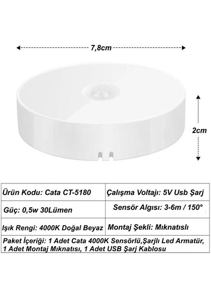 Ct-5180 Sensörlü Mıknatıslı Kabin Led Armatür Günışığı