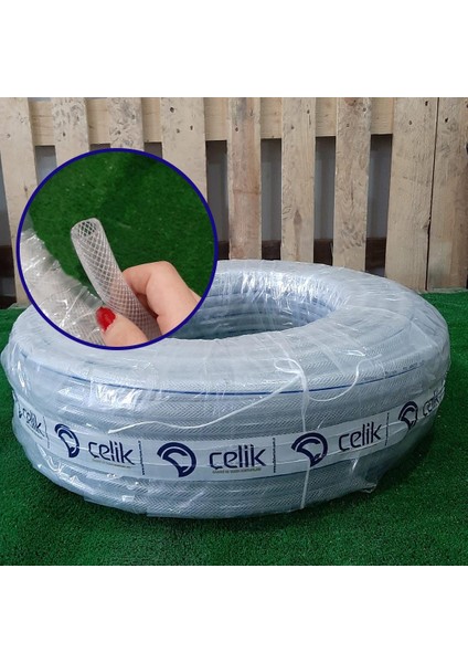 1/2" Süper Mavi Pvc Şeffaf Örgülü Sulama Hortumu 100 Metre Bahçe Tarla Sulama Hortum