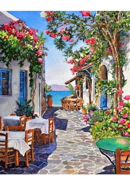 Bodrum Taş Sokağı Sayılarla Tablo 40 x 50 cm Kanvasa Gerili