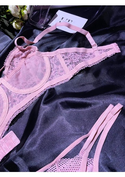 Kadın Tozpembe Kapsız Balenli Bralet Takımı fiyatları