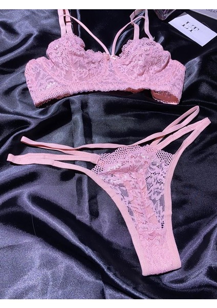 Kadın Tozpembe Kapsız Balenli Bralet Takımı modelleri
