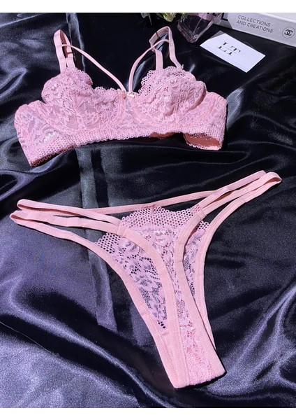 Kadın Tozpembe Kapsız Balenli Bralet Takımı fırsatları
