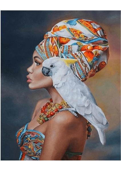 Afrikalı Güzel 12 Sayılarla Boyama Seti Kasnaklı 50 x 65 cm