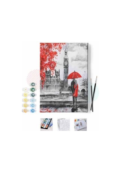 Sayılarla Boyama Seti Kasnaklı Sonbahar ve Kırmızı Aşk 60 x 75 cm