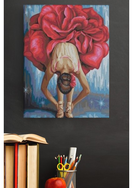 Sayılarla Boyama Seti Kasnaklı Kırmızı Çiçekli Balerin 60 x 75 cm