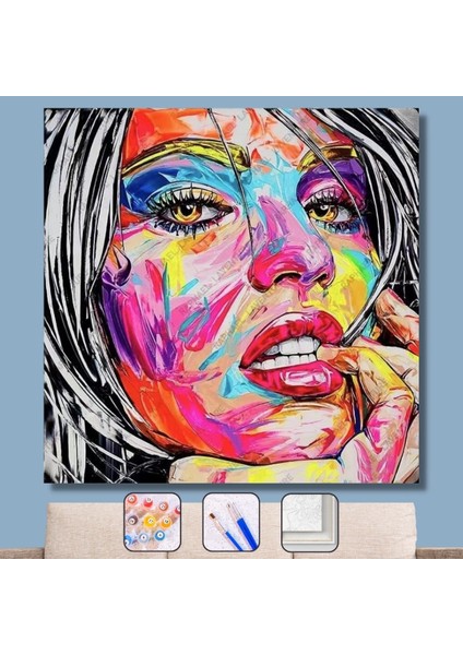 Sayılarla Boyama Seti Kasnaklı Renkli Çizgi Kadın 60 x 75 cm