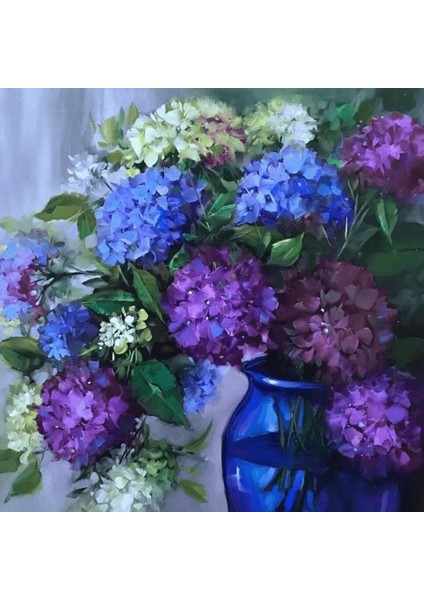 Sayılarla Boyama Seti Kasnaklı Mavi Vazodaki Ortanca 50 x 65 cm
