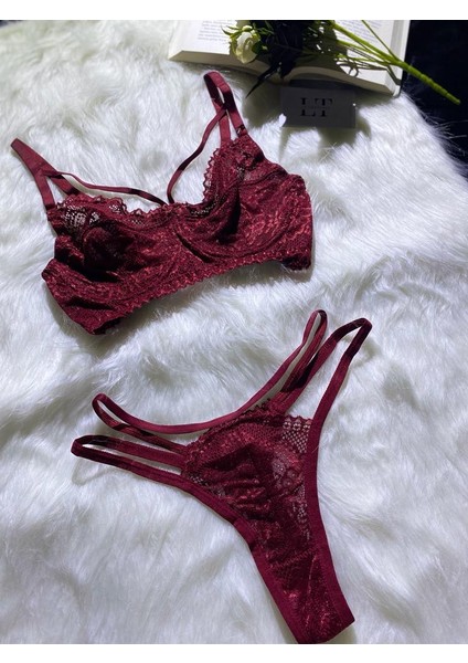 Kadın Bordo Kapsız Bralet Takımı