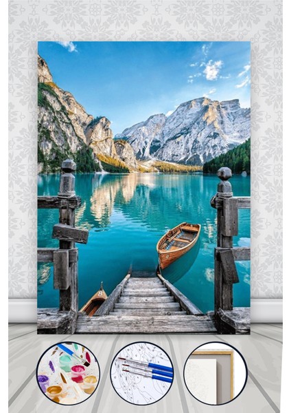 Italya Braies (Prags) Gölü Sayılarla Boyama Seti Kasnaklı 40 x 50 cm