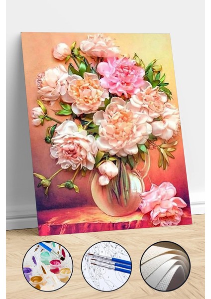 Sayılarla Boyama Seti Kasnaklı Pembe Şakayıklar 60 x 75 cm