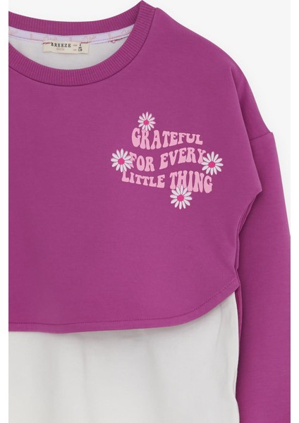 Kız Çocuk Taytlı Takım Yazı Çiçek Baskılı 8-12 Yaş, Eflatun modelleri