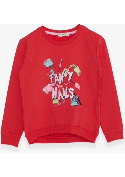 Kız Çocuk Sweatshirt Renkli Oje Baskılı 6-12 Yaş, Narçiçeği