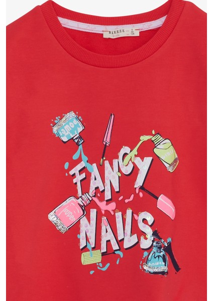 Kız Çocuk Sweatshirt Renkli Oje Baskılı 6-12 Yaş, Narçiçeği