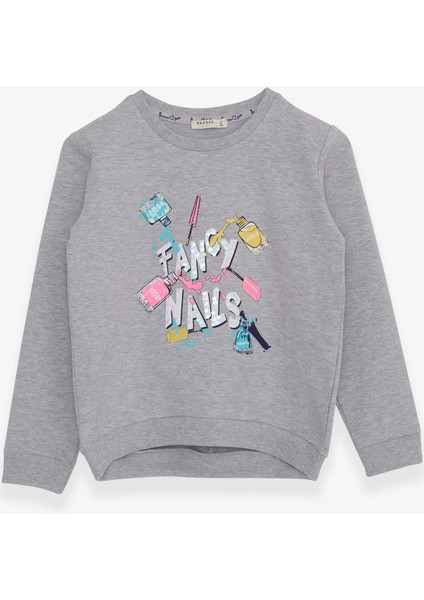Kız Çocuk Sweatshirt Renkli Oje Baskılı 6-12 Yaş, Gri Melanj indirimleri