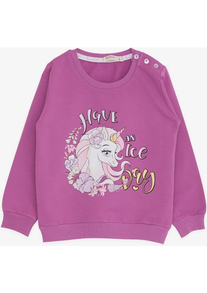 Kız Çocuk Sweatshirt Unicorn Baskılı 2-6 Yaş, Eflatun