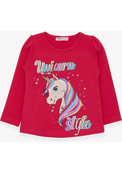 Kız Çocuk Uzun Kollu Tişört Unicorn 2-6 Yaş, Fuşya