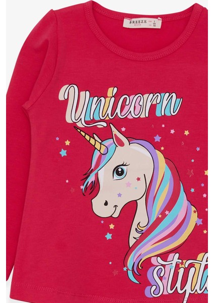 Kız Çocuk Uzun Kollu Tişört Unicorn 2-6 Yaş, Fuşya