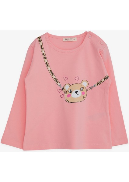 Kız Çocuk Uzun Kollu Tişört Sevimli Aycık Baskılı 2-6 Yaş, Pembe