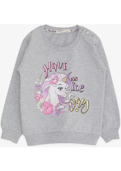 Kız Çocuk Sweatshirt Unicorn Baskılı 2-6 Yaş, Gri Melanj