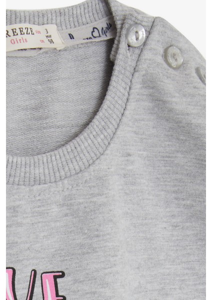 Kız Çocuk Sweatshirt Unicorn Baskılı 2-6 Yaş, Gri Melanj