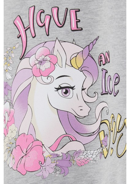 Kız Çocuk Sweatshirt Unicorn Baskılı 2-6 Yaş, Gri Melanj