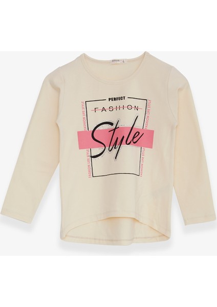 Kız Çocuk Uzun Kollu Tişört Taşlı Yazı Baskılı 6-12 Yaş, Krem fırsatları