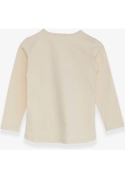 Kız Çocuk Uzun Kollu Tişört Taşlı Yazı Baskılı 6-12 Yaş, Krem indirimleri