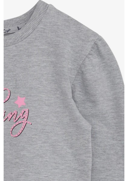 Kız Çocuk Sweatshirt Simli Yazı Baskılı 8-14 Yaş, Gri Melanj