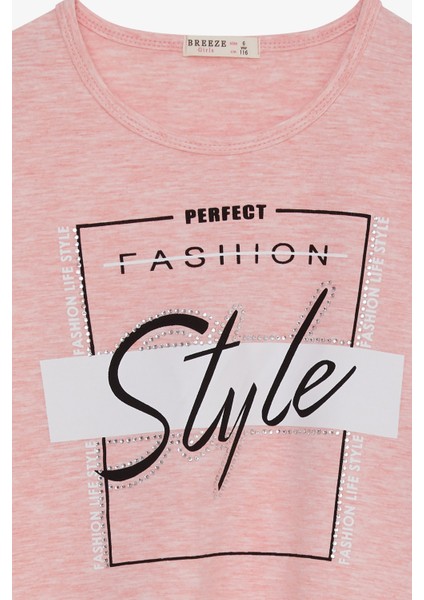 Kız Çocuk Uzun Kollu Tişört Taşlı Yazı Baskılı 6-12 Yaş, Somon Melanj modelleri