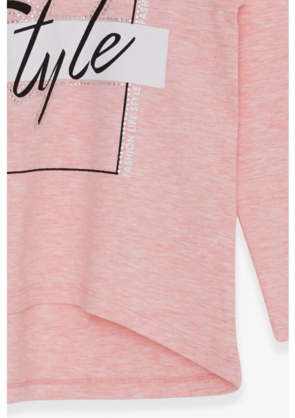 Kız Çocuk Uzun Kollu Tişört Taşlı Yazı Baskılı 6-12 Yaş, Somon Melanj fırsatları