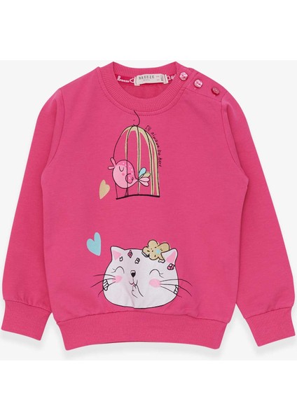 Kız Çocuk Sweatshirt Simli Kedicik Baskılı 1.5-5 Yaş, Pembe