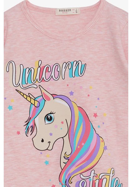 Kız Çocuk Uzun Kollu Tişört Unicorn 2-6 Yaş, Somon Melanj