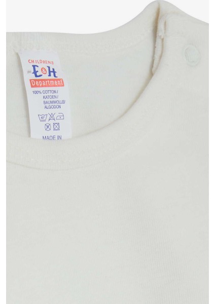 Erkek Bebek Çıtçıtlı Body Sevimli Dinozor Baskılı 9 Ay-3 Yaş, Ekru