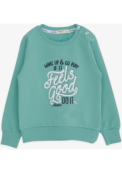 Erkek Çocuk Sweatshirt Yazı Baskılı 2-6 Yaş, Mint Yeşili
