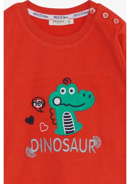 Erkek Bebek Uzun Kollu Tişört Dinozor Nakışlı 9 Ay-3 Yaş, Turuncu