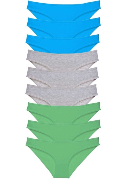 9 adet Süper Eko Set Likralı Kadın Slip Külot Yeşil Gri Mavi