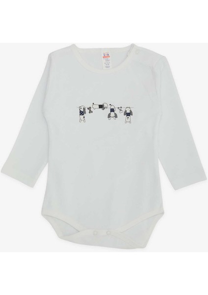 Erkek Bebek Çıtçıtlı Body Yaramaz Köpekçik Baskılı 9 Ay-3 Yaş, Beyaz