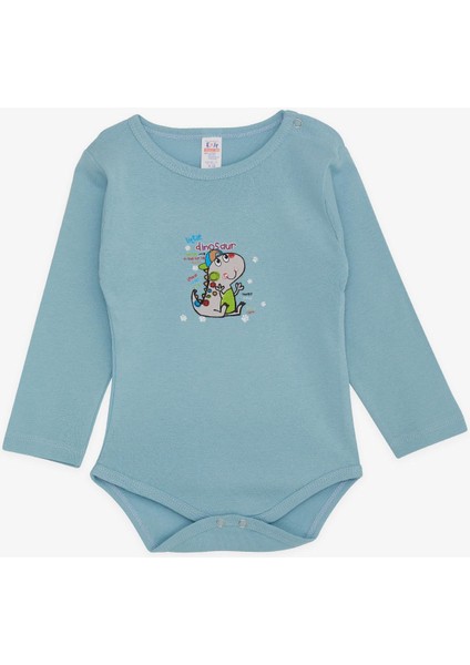 Erkek Bebek Çıtçıtlı Zıbın Body Dinozor Baskılı 9 Ay-3 Yaş, Petrol Mavisi