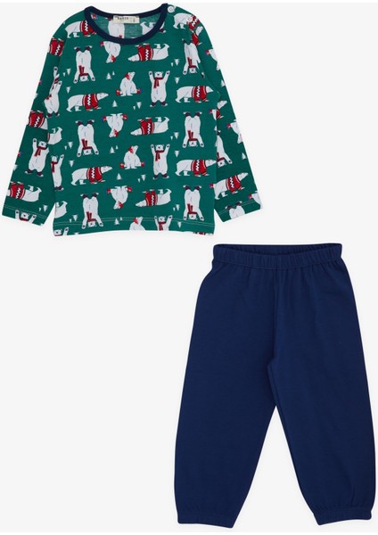 Erkek Bebek Pijama Takımı Sevimli Kutup Ayısı Desenli 9 Ay-3 Yaş, Yeşil