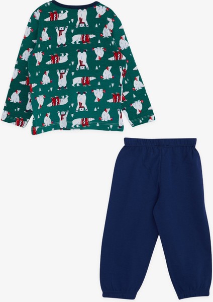 Erkek Bebek Pijama Takımı Sevimli Kutup Ayısı Desenli 9 Ay-3 Yaş, Yeşil