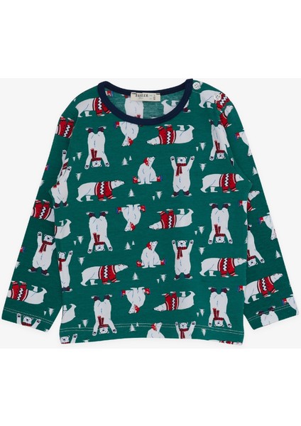 Erkek Bebek Pijama Takımı Sevimli Kutup Ayısı Desenli 9 Ay-3 Yaş, Yeşil