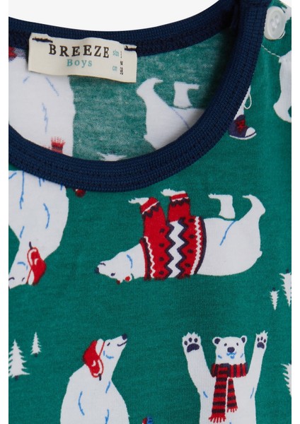 Erkek Bebek Pijama Takımı Sevimli Kutup Ayısı Desenli 9 Ay-3 Yaş, Yeşil