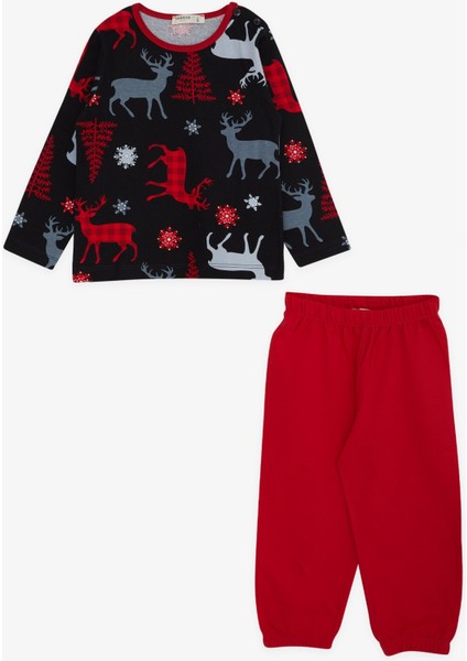 Erkek Bebek Pijama Takımı Geyik Desenli 9 Ay-3 Yaş, Siyah