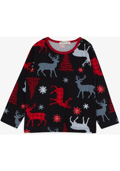 Erkek Bebek Pijama Takımı Geyik Desenli 9 Ay-3 Yaş, Siyah