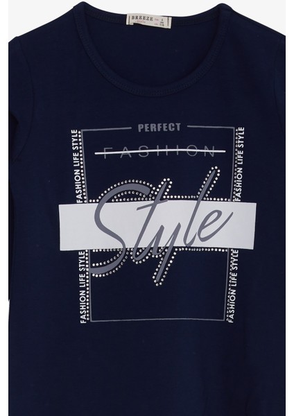 Kız Çocuk Uzun Kollu Tişört Taşlı Yazı Baskılı 6-12 Yaş, Lacivert modelleri