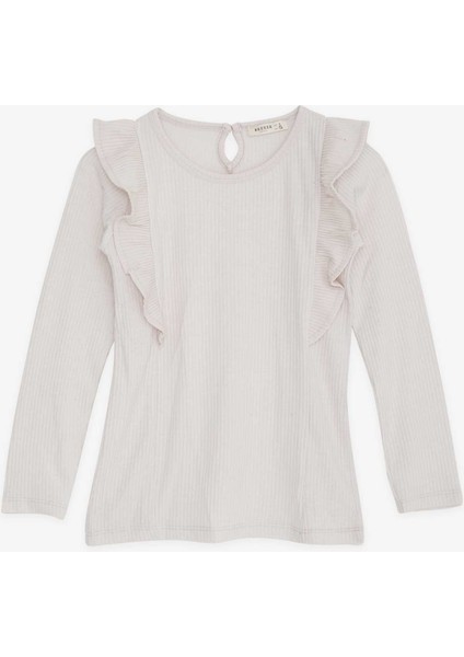 Kız Çocuk Bluz Omuzu Fırfırlı 4-8 Yaş, Bej